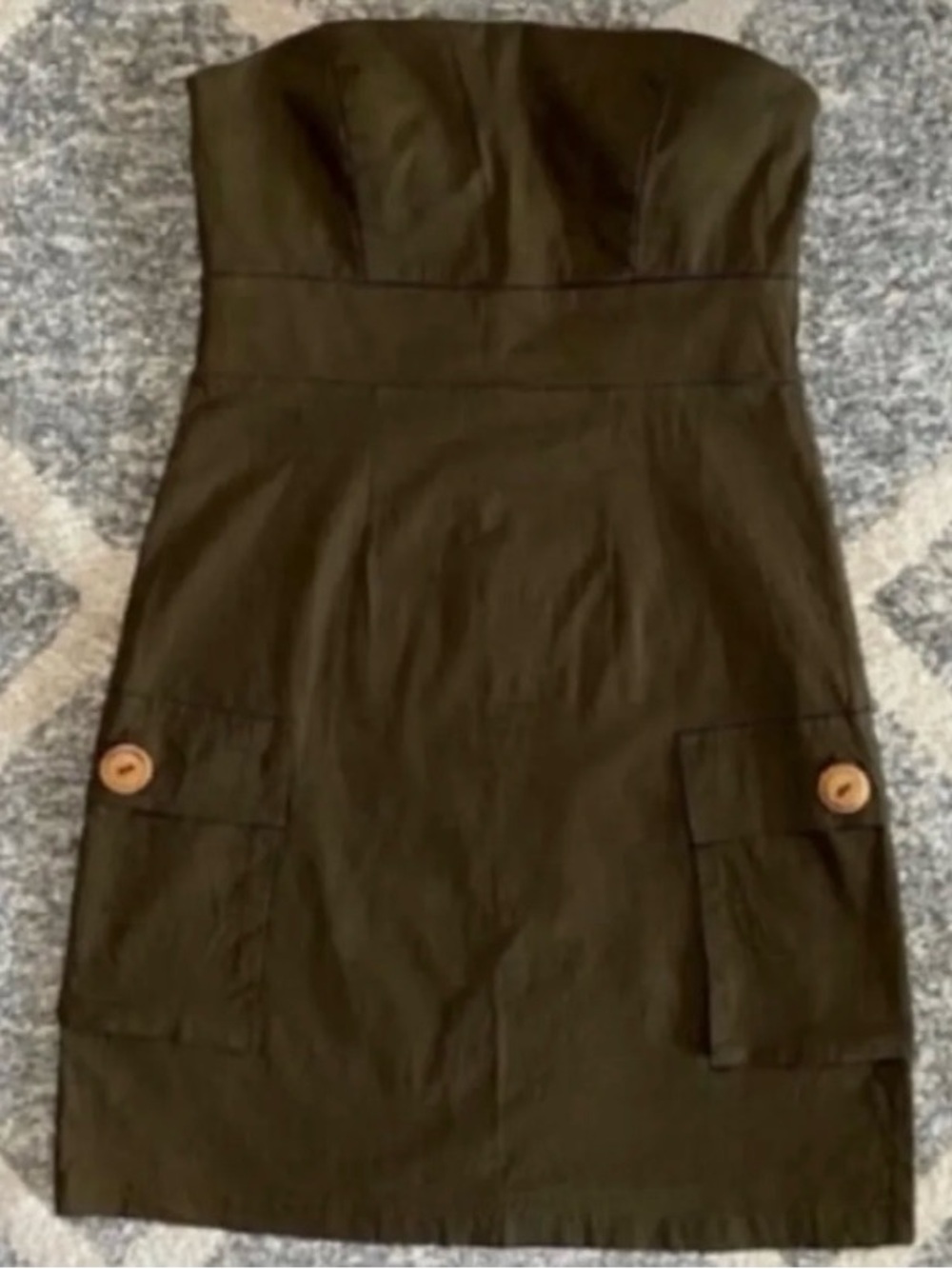 City Studio Y2K Strapless Army Green Mini Dress w/Pockets, Sz 7 Juniors